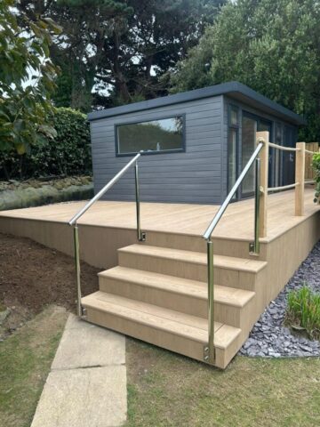 Garden Office with Steel Railings